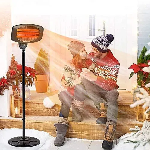 Electric Outdoor Patio Heater - 3 Power Levels Outdoor Heater for 650/1350W/2000W Infrared Carbon Tube Heater Overheat Protection &Tip-Over Shut Off Home Freestanding Space Heater for Courtyard