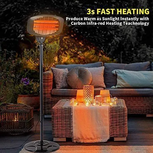 Electric Outdoor Patio Heater - 3 Power Levels Outdoor Heater for 650/1350W/2000W Infrared Carbon Tube Heater Overheat Protection &Tip-Over Shut Off Home Freestanding Space Heater for Courtyard