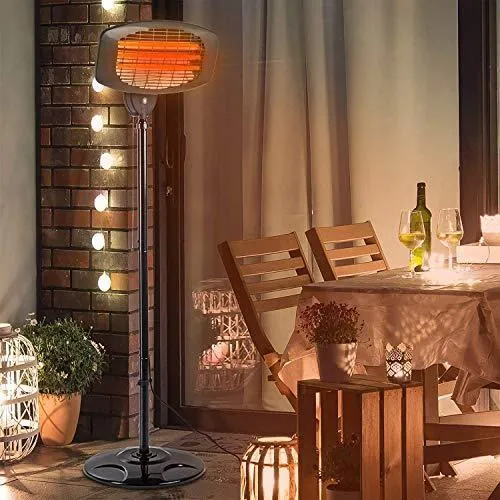 Electric Outdoor Patio Heater - 3 Power Levels Outdoor Heater for 650/1350W/2000W Infrared Carbon Tube Heater Overheat Protection &Tip-Over Shut Off Home Freestanding Space Heater for Courtyard