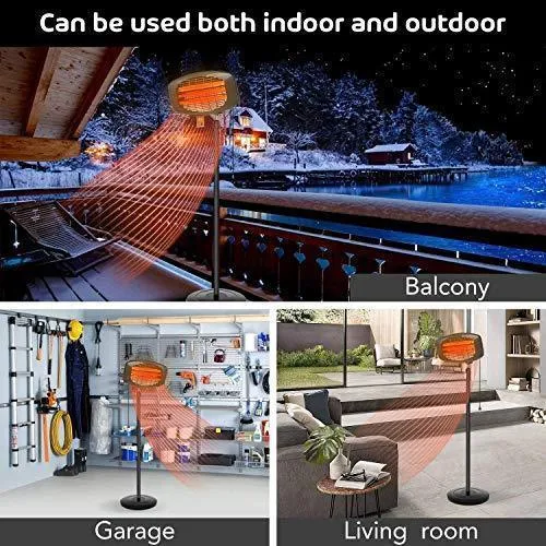 Electric Outdoor Patio Heater - 3 Power Levels Outdoor Heater for 650/1350W/2000W Infrared Carbon Tube Heater Overheat Protection &Tip-Over Shut Off Home Freestanding Space Heater for Courtyard