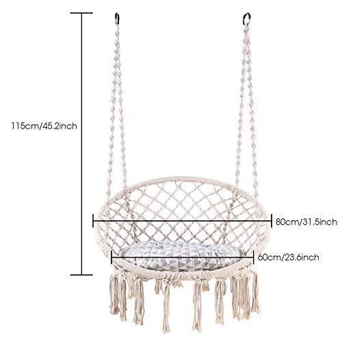 Ohuhu Hammock Chair Hanging Chair Swing with Soft Cushion & Durable Hanging Hardware Kit, 100% Cotton Rope Indoor Macrame Swing Chairs for Bedroom/Balcony, Christmas Idea Gifts for Girls Kids Birthday