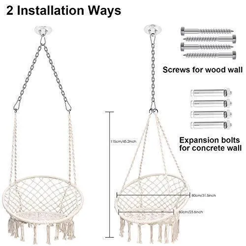 Ohuhu Hammock Chair Hanging Chair Swing with Soft Cushion & Durable Hanging Hardware Kit, 100% Cotton Rope Indoor Macrame Swing Chairs for Bedroom/Balcony, Christmas Idea Gifts for Girls Kids Birthday