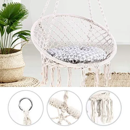 Ohuhu Hammock Chair Hanging Chair Swing with Soft Cushion & Durable Hanging Hardware Kit, 100% Cotton Rope Indoor Macrame Swing Chairs for Bedroom/Balcony, Christmas Idea Gifts for Girls Kids Birthday