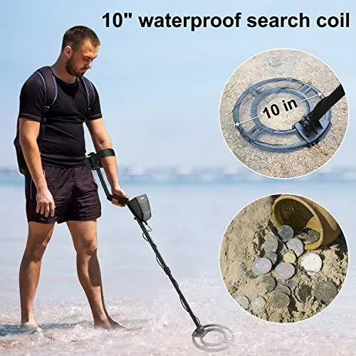 sakobs Metal Detector, Higher Accuracy Adjustable Waterproof Metal Detectors with LCD Display, Discrimination & Notch & All Metal Mode 10 Inch Search Coil for Adults & Kids
