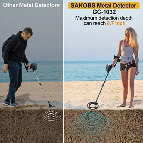 sakobs Metal Detector, Higher Accuracy Adjustable Waterproof Metal Detectors with LCD Display, Discrimination & Notch & All Metal Mode 10 Inch Search Coil for Adults & Kids