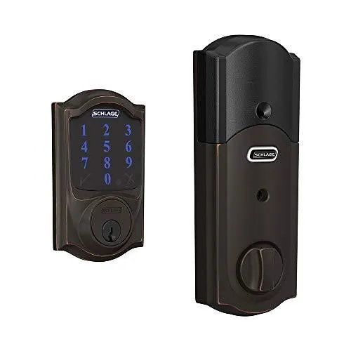 Schlage BE469ZP CAM 716 Schlage Connect Smart Deadbolt With Alarm Inbuilt Camelot Trim In Aged Bronze