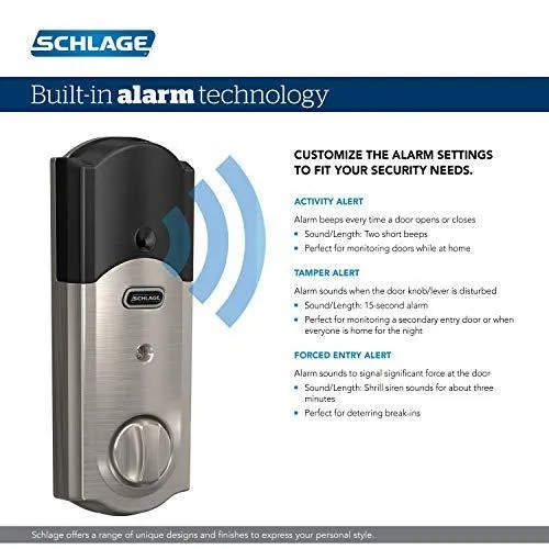 Schlage BE469ZP CAM 716 Schlage Connect Smart Deadbolt With Alarm Inbuilt Camelot Trim In Aged Bronze