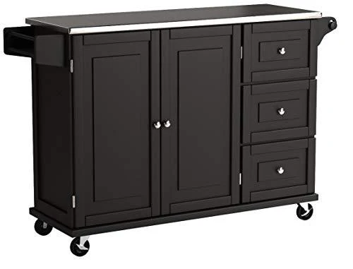 Home Styles Liberty Black Kitchen Cart with Stainless Steel Top, 53.5W x 18D x 36H