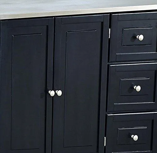 Home Styles Liberty Black Kitchen Cart with Stainless Steel Top, 53.5W x 18D x 36H