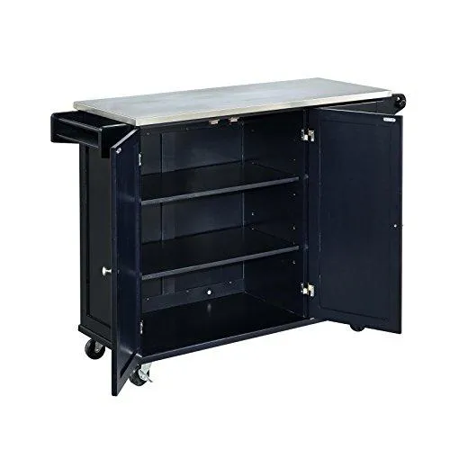 Home Styles Liberty Black Kitchen Cart with Stainless Steel Top, 53.5W x 18D x 36H
