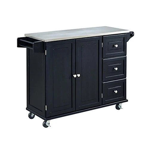 Home Styles Liberty Black Kitchen Cart with Stainless Steel Top, 53.5W x 18D x 36H