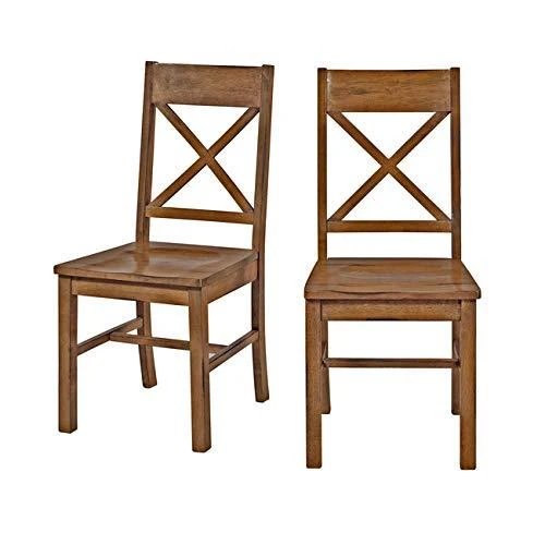 Walker Edison Solid Wood Farmhouse Dining Chairs X-Back Armless Kitchen Chairs, Set of 2 -Brown (CHW2AB)