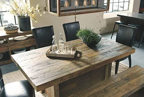 Signature Design by Ashley Sommerford Rustic Wood Dining Room Long Bench, Brown