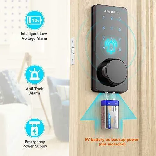 Aibocn Smart Lock, Keyless Entry Door Lock with Bluetooth, Electronic Keypad Deadbolt Lock, Smart Lock Front Door Works with APP Control, Voice, eKey and Code, Auto-Lock for Home Apartment Hotel