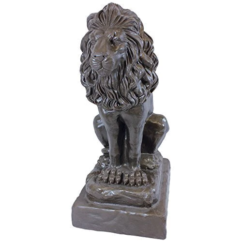 Emsco Group 92210 Guardian Lion Statue – Natural Appearance – Made of Plastic Resin – Lightweight – 28” Height Garden, BRONZE