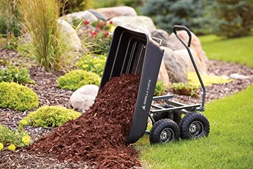 Gorilla Carts GOR4PS Poly Garden Dump Cart with Steel Frame and 10-in. Pneumatic Tires, 600-Pound Capacity, Black