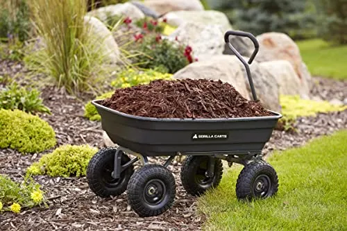 Gorilla Carts GOR4PS Poly Garden Dump Cart with Steel Frame and 10-in. Pneumatic Tires, 600-Pound Capacity, Black