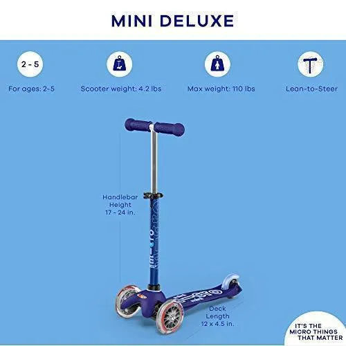 Micro Mini Deluxe 3-Wheeled, Lean-to-Steer, Swiss-Designed Micro Scooter for Kids, Ages 2-5 - Blue…