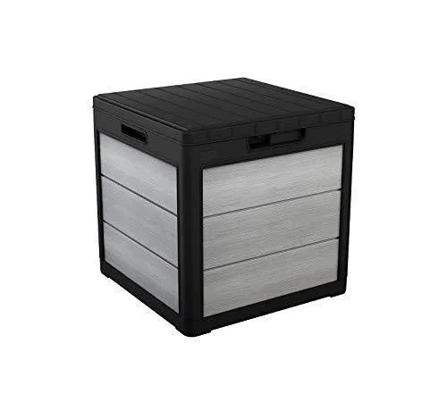 KETER Denali 30 Gallon Resin Deck Box for Patio Furniture, Pool Accessories, and Storage for Outdoor Toys, Grey/Black