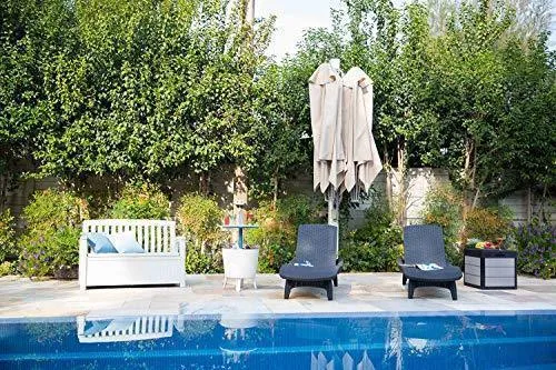 KETER Denali 30 Gallon Resin Deck Box for Patio Furniture, Pool Accessories, and Storage for Outdoor Toys, Grey/Black