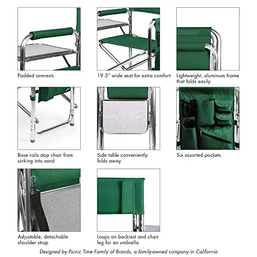 Sports Chair with Side Table - Beach Chair - Camp Chair for Adults, (Hunter Green)