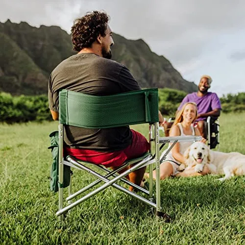 Sports Chair with Side Table - Beach Chair - Camp Chair for Adults, (Hunter Green)