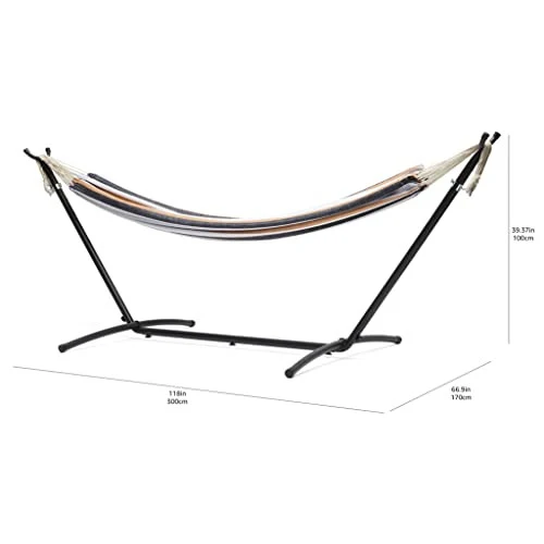 Amazon Basics Double Hammock with 9-Foot Space Saving Steel Stand and Carrying Case, Multi Color, 400 lb Capacity