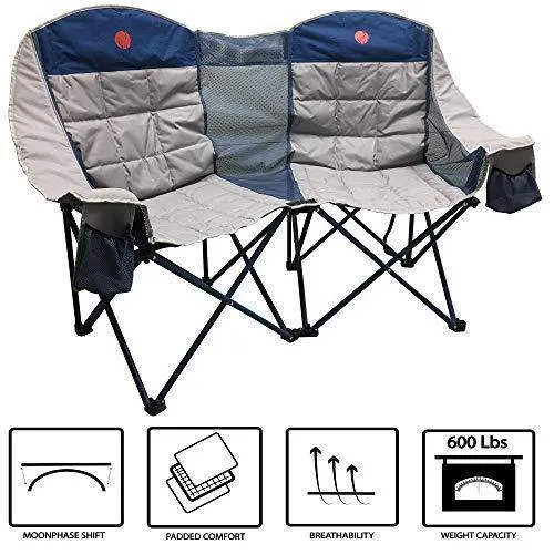 OmniCore Designs MoonPhase Home-Away LoveSeat Heavy Duty Oversized Folding Double Camp Chair Collection (Single, Double, Triple) (Double Loveseat)