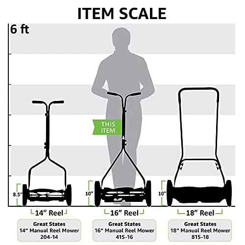 Great States 415-16 16-Inch 5-Blade Push Reel Lawn Mower, 16-Inch, 5-Blade, Silver