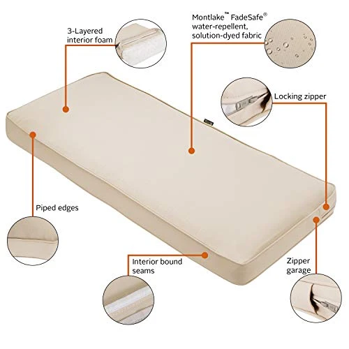 Classic Accessories Montlake Water-Resistant 59 x 18 x 3 Inch Outdoor Bench/Settee Cushion, Patio Furniture Swing Cushion, Antique Beige, Patio Loveseat Cushion