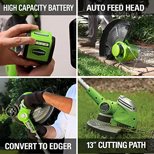 Greenworks 40V 13" Cordless String Trimmer / Edger, 2.0Ah Battery and Charger Included