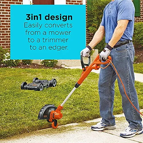 BLACK+DECKER 3-in-1 String Trimmer/Edger & Lawn Mower, 6.5-Amp, 12-Inch, Corded (MTE912) (Power cord not included)