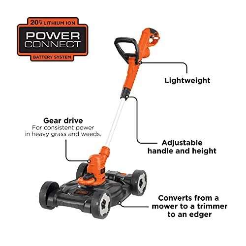 BLACK+DECKER 3-in-1 String Trimmer/Edger & Lawn Mower, 6.5-Amp, 12-Inch, Corded (MTE912) (Power cord not included)