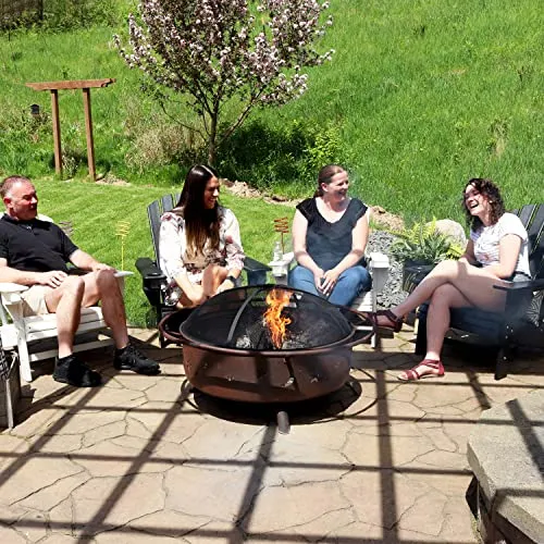 Sunnydaze Cosmic Fire Pit for Outdoors - 42-Inch Large Wood-Burning Fire Pit with Moon and Stars - Perfect for Patio and Backyard Bonfires - Includes Round Spark Screen, Poker and Metal Grate