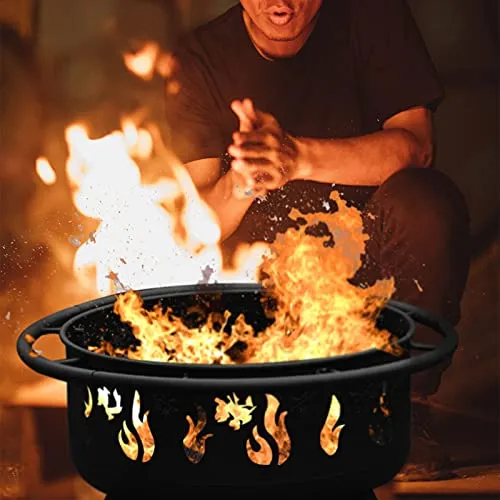 CGVOVOT Fire Pits for Outside - 30 Inch Outdoor Fire Pits with Flame and Snowflake Pattern,Spark Screen,and Fireplace Poker
