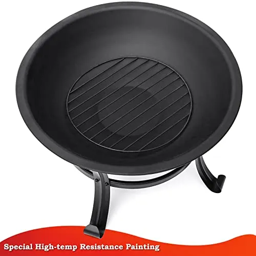 22 inch Fire Pit for Outside Outdoor Wood Burning Small Bonfire Pit Steel Firepit Bowl for Patio Camping Backyard Deck Picnic Porch,with Spark Screen,Log Grate,Poker