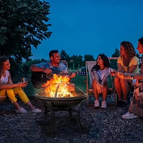22 inch Fire Pit for Outside Outdoor Wood Burning Small Bonfire Pit Steel Firepit Bowl for Patio Camping Backyard Deck Picnic Porch,with Spark Screen,Log Grate,Poker