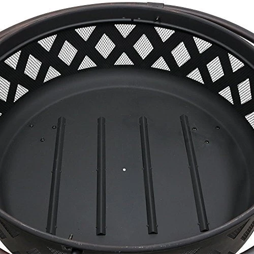 Sunnydaze Black Crossweave Large Outdoor Fire Pit - 36-Inch Heavy Duty Wood-Burning Fire Pit with Spark Screen for Patio & Backyard Bonfires, Includes Poker & Round Fireplace Cover