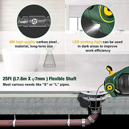 Drain Auger, Automatic Plumbing Snake, 25Ft(7.6m), 20-Volt MAX Li-Ion, Perfect Cordless Drain Clog Remover, Power Tool for 3/4" to 3" Pipes, Replaceable Flexible Shaft - MTW700B