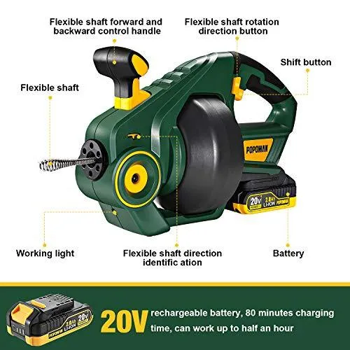 Drain Auger, Automatic Plumbing Snake, 25Ft(7.6m), 20-Volt MAX Li-Ion, Perfect Cordless Drain Clog Remover, Power Tool for 3/4" to 3" Pipes, Replaceable Flexible Shaft - MTW700B