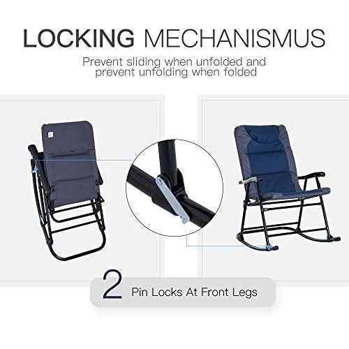 Outsunny Folding Rocking Chair Set Pack of 2 Padded Rockers with Armrest, Navy Blue/Grey