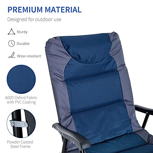 Outsunny Folding Rocking Chair Set Pack of 2 Padded Rockers with Armrest, Navy Blue/Grey