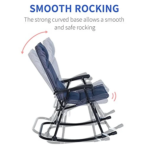 Outsunny Folding Rocking Chair Set Pack of 2 Padded Rockers with Armrest, Navy Blue/Grey