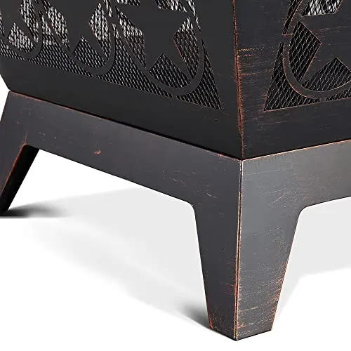 Yaheetech Fire Pit 32'' Iron Fire Pit Outdoor Patio BBQ Camping Bonfire Bronze Outdoor Fireplace Fire Bowl with Spark Screen, Mesh Cover Grills Poker Square Fire Pit