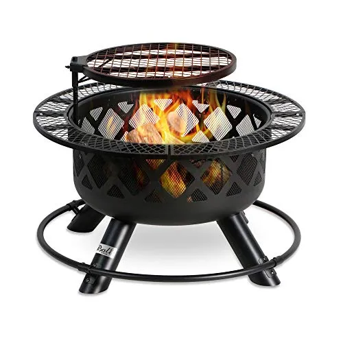 BALI OUTDOORS Wood Burning Fire Pit with Quick Removable Cooking Grill, Black, 32in