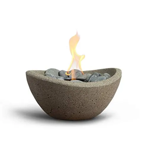 Terra Flame Tabletop Fire Bowls – Beige Table Top Fire Bowl for Indoor and Outdoor, Portable Fireplace and Table Top Fire Pit for Patio, Wave Design Centrepiece