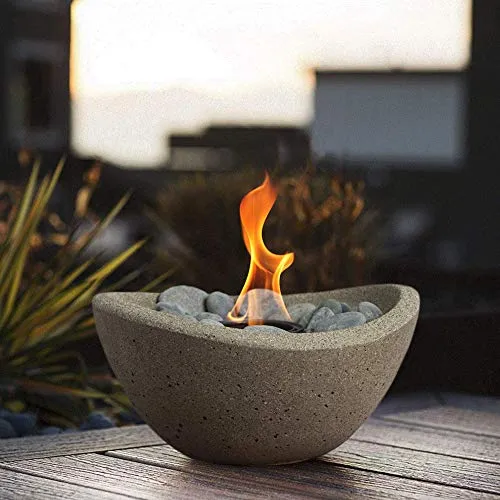 Terra Flame Tabletop Fire Bowls – Beige Table Top Fire Bowl for Indoor and Outdoor, Portable Fireplace and Table Top Fire Pit for Patio, Wave Design Centrepiece