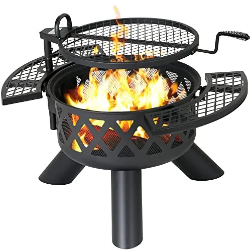 BALI OUTDOORS Fire Pits Outdoor Wood Burning, Wood Fire Pit with Cooking Grate Outdoor Fireplace with Cooking Grill Firepit Grill, Black