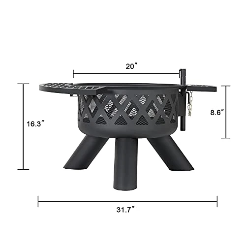 BALI OUTDOORS Fire Pits Outdoor Wood Burning, Wood Fire Pit with Cooking Grate Outdoor Fireplace with Cooking Grill Firepit Grill, Black