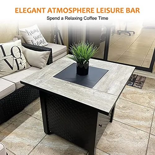 Camplux Propane Fire Pit Table, 30 Inch Outdoor Gas Fire Pit with Lid, Lava Rocks, Ceramic Tabletop, 50,000 BTU Adjustable Flame, Auto Ignition, Square Fire Table 2-in-1 Functional